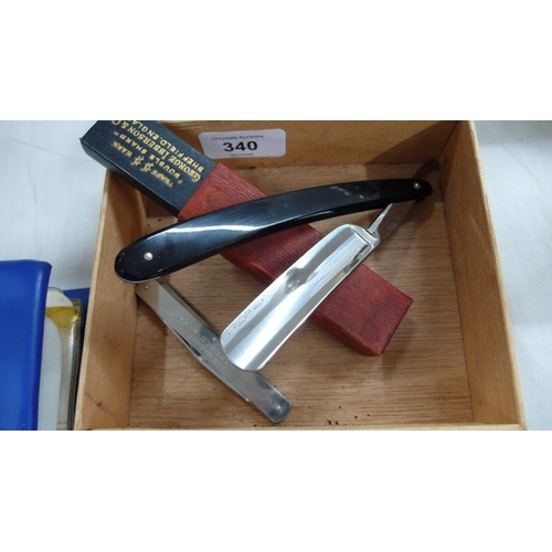 340 - Cut throat razor and pen knife in the form of a rule