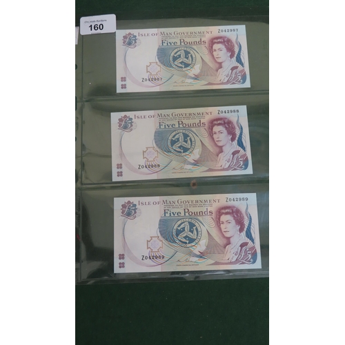 160 - IOM 3x consecutive £5 replacement notes Z042987-989 Mint condition