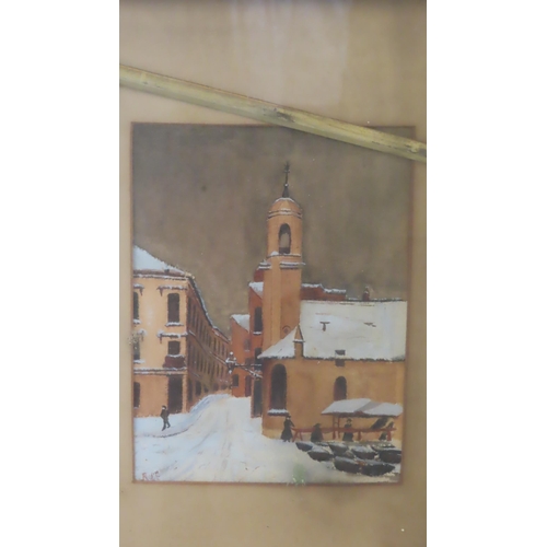 190 - R J C, St. Matthews Old Church in the Snow, watercolour, signed initials dated '02, 9 x 7 ins