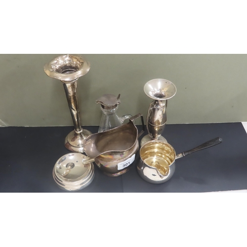 301 - A collection of silver including vases ashtray silver top jug cream jug and brandy warmer