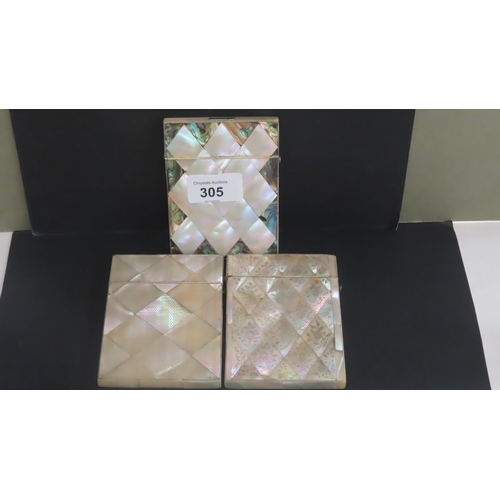 305 - Three mother of pearl parquetry card holders