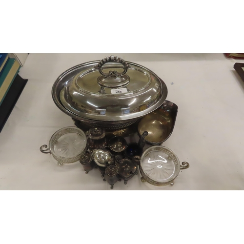 306 - Collection of EPNS and silver plated ware including entree dishes, small circular trays, salt pepper... 