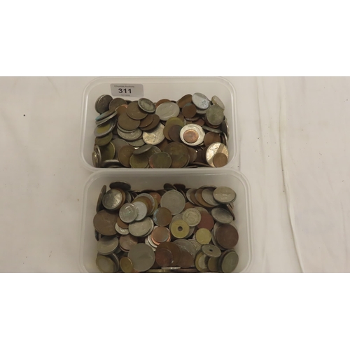 311 - Two punnets of worldwide coins some silver