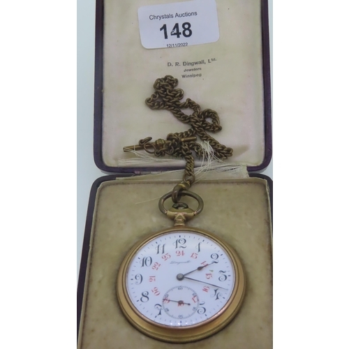 148 - A Dingwall gold plated top winding pocket watch with Arabic numerals Working