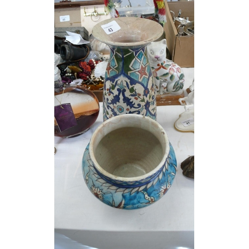 43 - Two Middle Eastern glazed pots with floral decoration