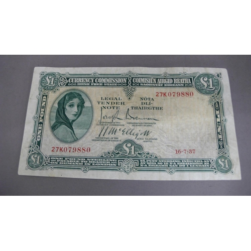 62 - Currency commission  Northern Ireland 1937 Lady Lavery green £1 note