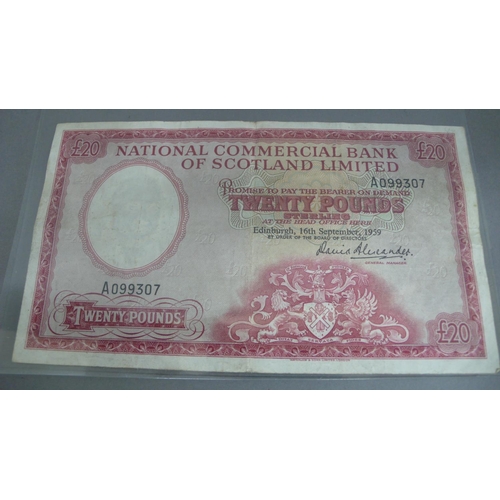 63 - National Commercial Bank of Scotland Limited £20 note, scarce