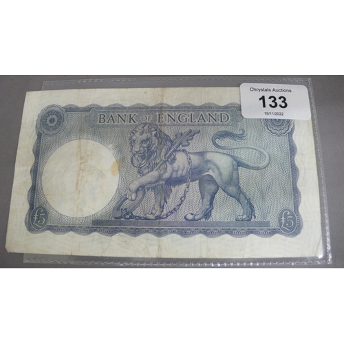 133 - GB five pound note L K O' Brien