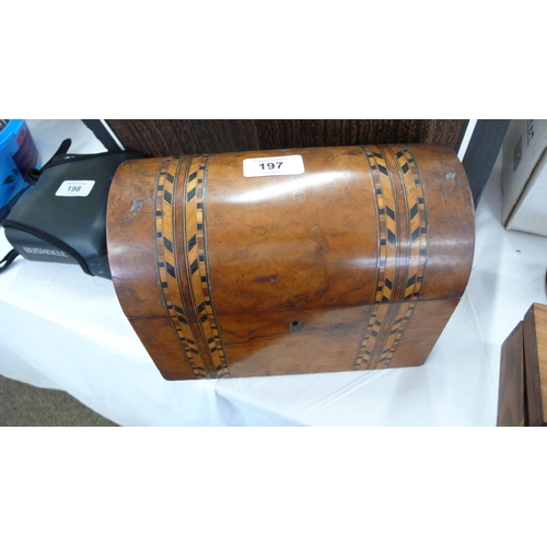 197 - A Victorian walnut inlaid arch topped tea caddy