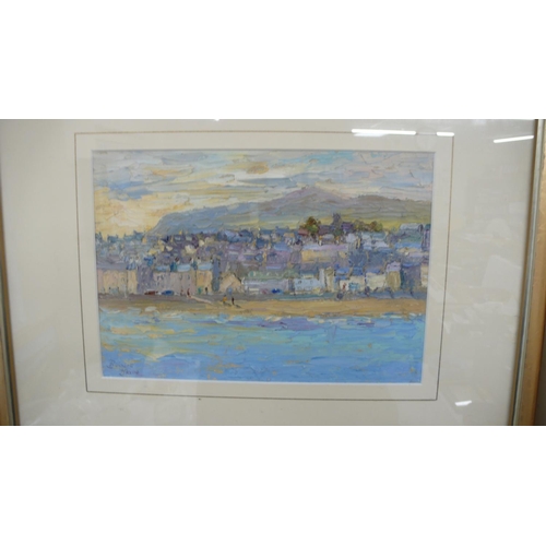 264 - Robert Moore, Peel from the breakwater, oil on board, signed, 7 x 10 ins approx