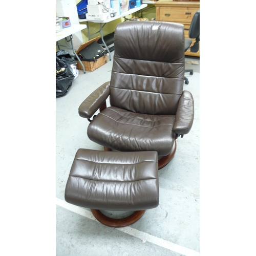 303 - Brown leather stressless chair and stool