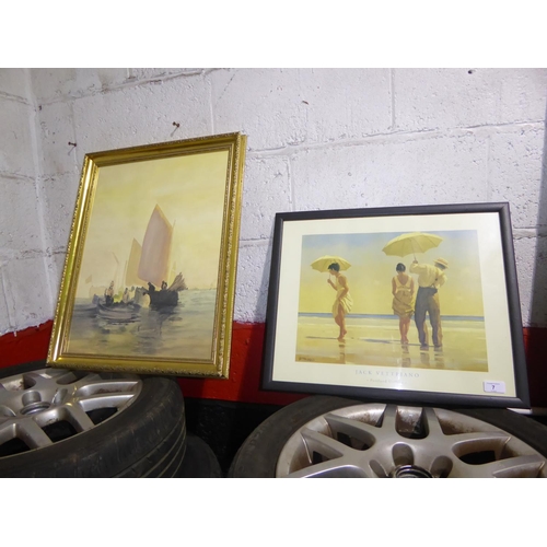 7 - Jack Vettriano print plus a water colour of Far Eastern boats