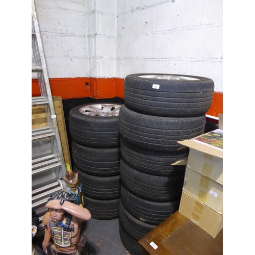 4 - Four BMW wheels and tyres, four VW wheels and tyres plus three