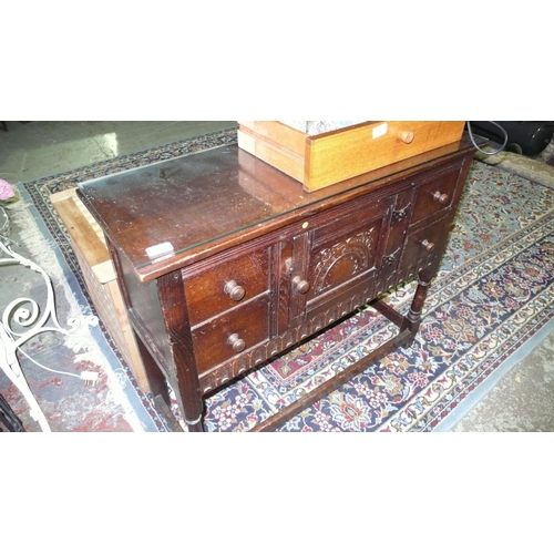 13 - Small wooden cabinet with cupboard and two drawers