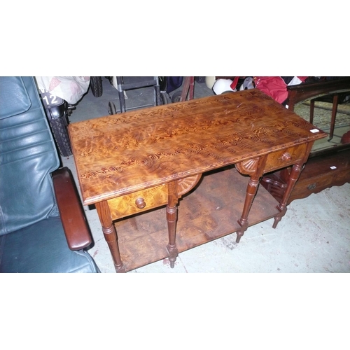 24 - Victorian pitch pine table with two drawers and shelf under