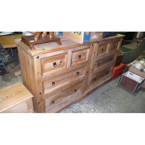 52 - Pair of pine chests each one with two long and two short drawers and black metal ring handles