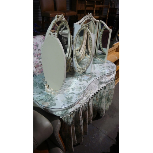 79 - Dressing table with curtain base plus two trifold dressing table mirrors