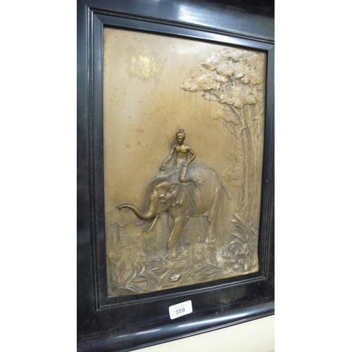 359 - Metal picture of a man riding an Indian elephant