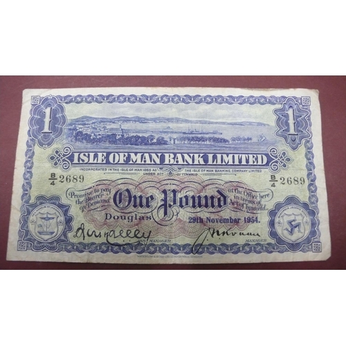 402 - Isle of Man Bank Limited £1 note 29th November 1954 No B4269