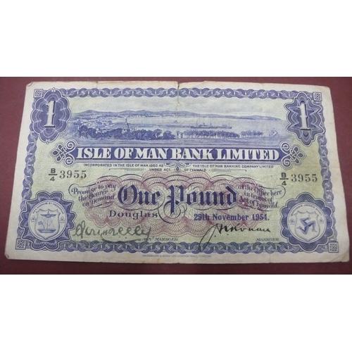 404 - An Isle of Man Bank Limited £1 note 29th November 1954 No. B43955