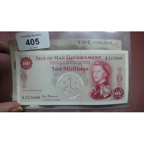 405 - Three ten shilling notes, Isle of Man Government Stallard, Bank of England Peppiatt and Bank of Engl... 