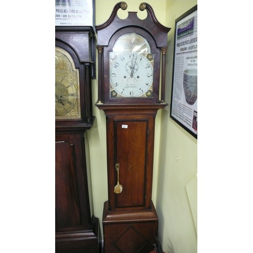 411 - Matthew Newman Sherbourne 18thC oak cased mahogany topped 8 day long case clock with painted dial