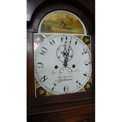 411 - Matthew Newman Sherbourne 18thC oak cased mahogany topped 8 day long case clock with painted dial