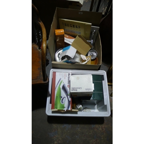 42 - Two boxes of assorted kitchen and household items