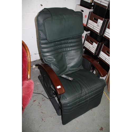 17 - Green leather electric massage chair