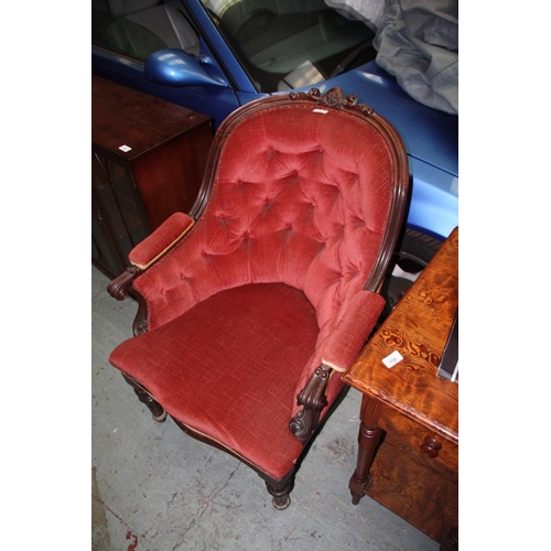 18 - Victorian Mahogany button back arm chair