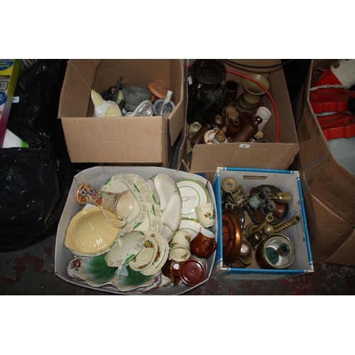 29 - Four boxes of assorted crocs: ornaments, brassware, bottles, vases etc