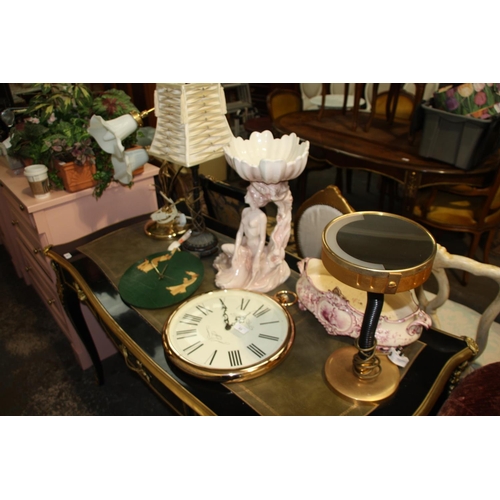 53 - Collection including two clocks, two table lamps and a desk light etc