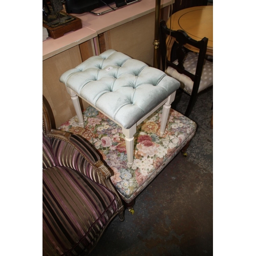 64 - Large foot stool on castors plus a dressing table stool