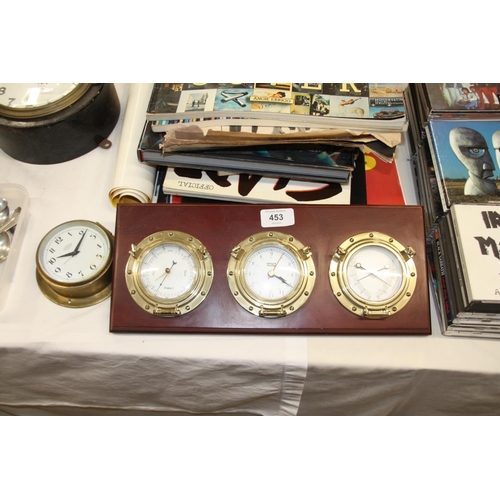 453 - A barometer, thermometer clock set plus a tempora clock