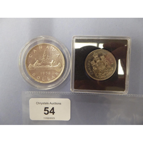 54 - Canada 1952 Silver dollar and a 1992 50c (silver proof)