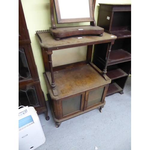 216 - Victorian walnut music cabinet with mirrored back and galleried top