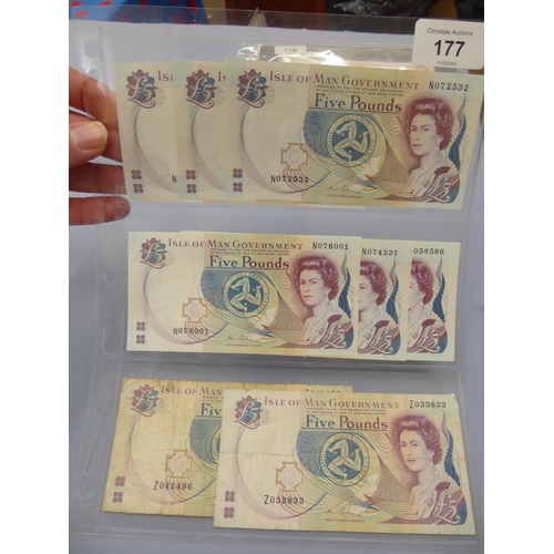 177 - IOM 8 x £5 notes including 2 x £5 replacement notes z033833 Z041496