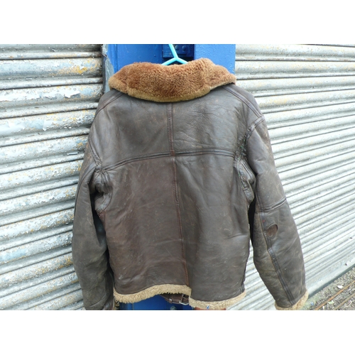 122 - Brown leather & sheepskin flying jacket (small)