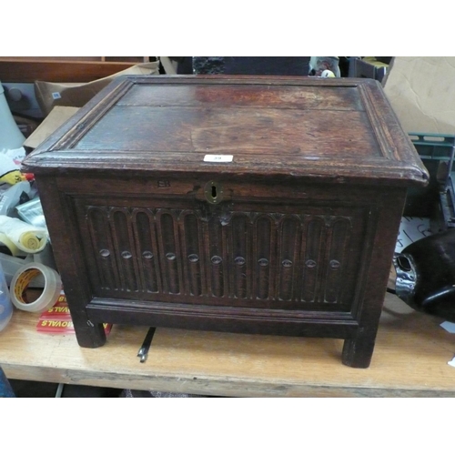 39 - Small 18thC oak coffer containing two old Bibles