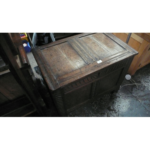 42 - Small 18thC oak coffer with carved decoration to front