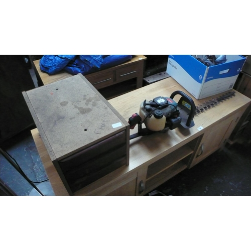 44 - Makita petrol hedge trimmer plus three drawer tool chest