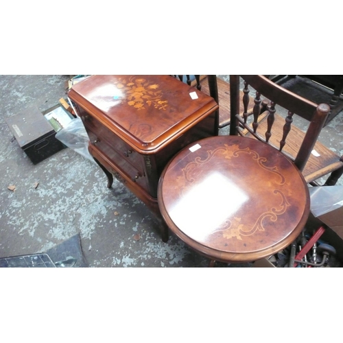 59 - Two inlaid pieces of furniture - two drawer cabinet and a tripod table