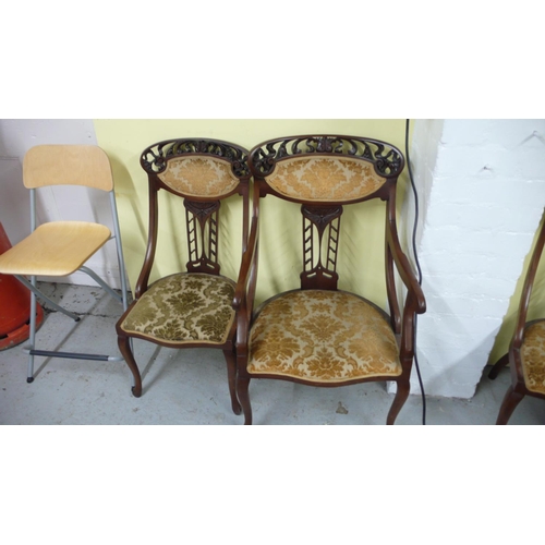 196 - Seven piece Art Nouveau mahogany Parlour Suite consisting of settee, two open arm chairs and four ch... 