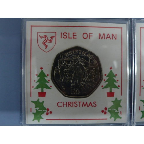 253 - Two Isle of Man 1995 Christmas fifty pence pieces (50P) - Sledding