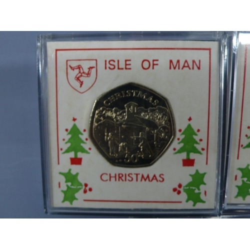 254 - Three Isle of Man Christmas 1996 fifty pence pieces (50p) - Snowball fight