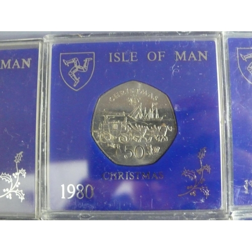 255 - Six Isle of Man Christmas fifty pence pieces (50p) - Stagecoach