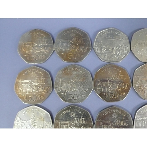 257 - Collection of loose Isle of Man Christmas fifty pence pieces (50p)