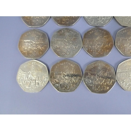 257 - Collection of loose Isle of Man Christmas fifty pence pieces (50p)