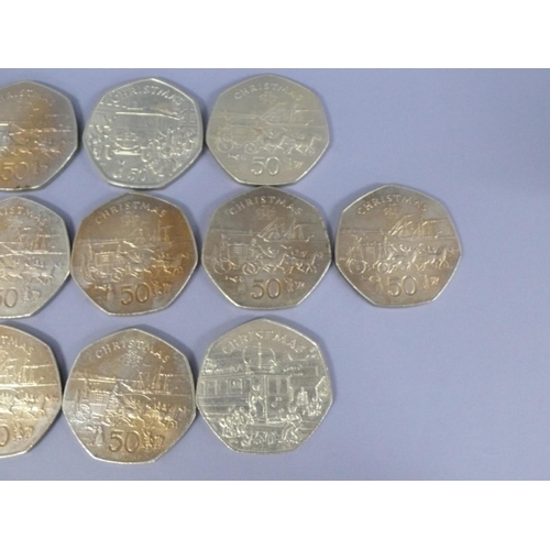 257 - Collection of loose Isle of Man Christmas fifty pence pieces (50p)