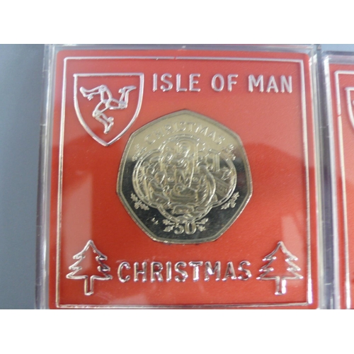 258 - Five cased Isle of Man 1993 Christmas fifty pence pieces (50p) - Nativity Scene